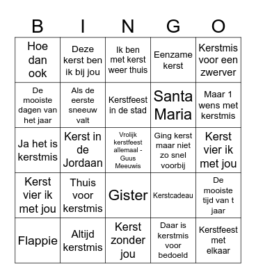 Nederlandse Kerst Bingo Card