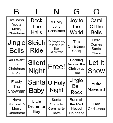 Holiday Music Bingo Card