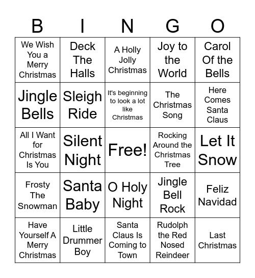 Holiday Music Bingo Card