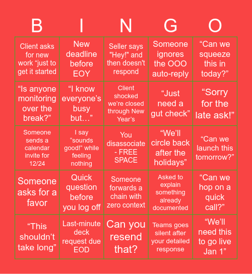 LAST DAYS OF WORK BINGO CARD Bingo Card
