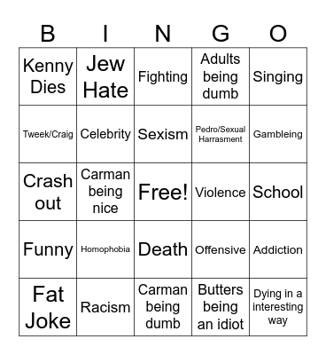 South Park Bingo Card