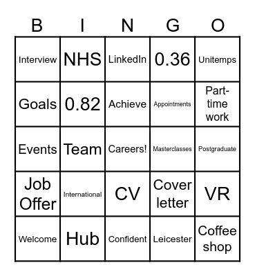 International Welcome Week Bingo Card