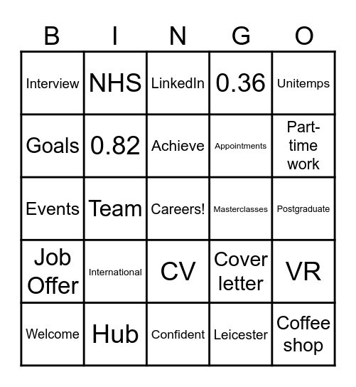 International Welcome Week Bingo Card
