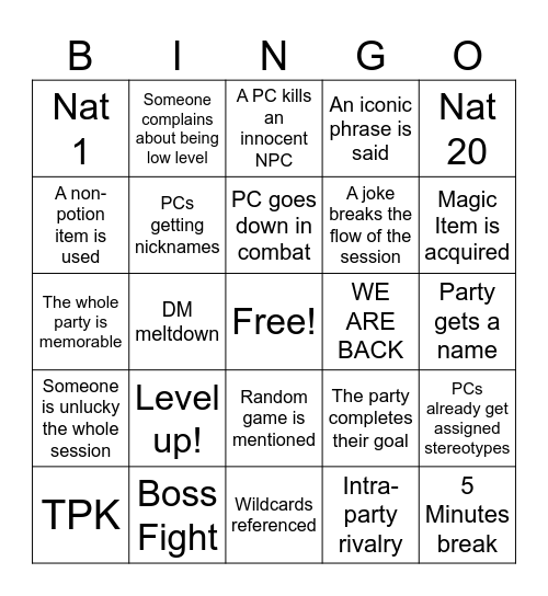 Untitled Bingo Card