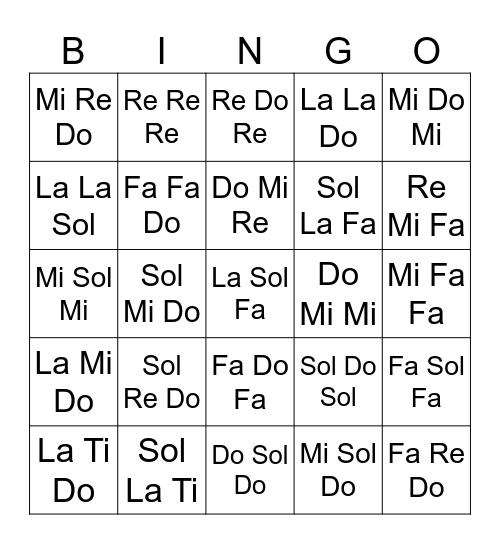 Solfege Bingo Card