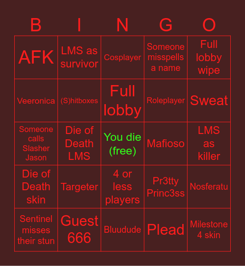 Forsaken Bingo Card