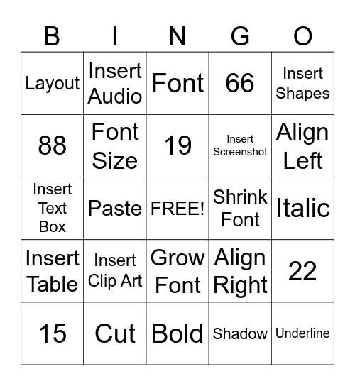 Microsoft Powerpoint Bingo Card