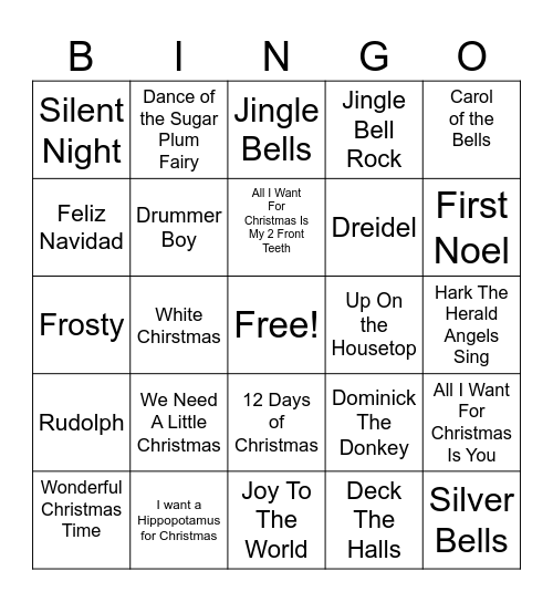 Orchestra Bingo Card