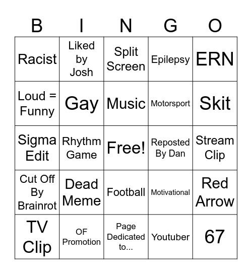 Instagram Reels Bingo Card