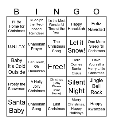 Holiday Music BINGO Card