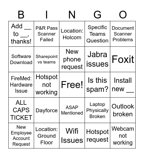 IT Helpdesk Bingo Card