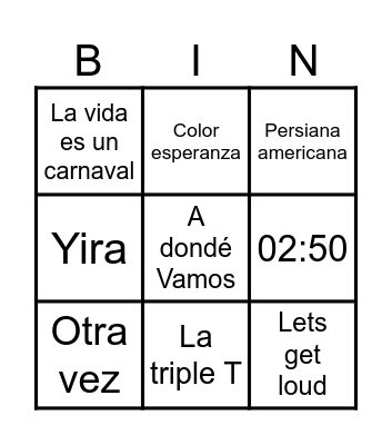 Bingo Musical Bingo Card