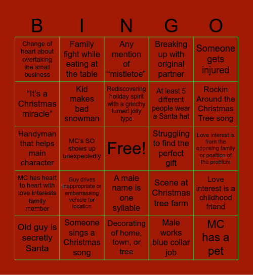 Christmas Movie Bingo Card