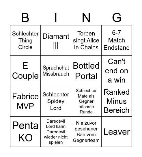 Marvel Rivals Bingo Card