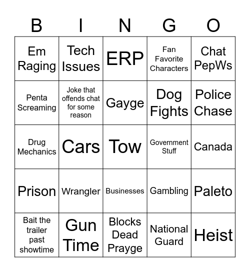 ChaseRP Trailer Bingo Card