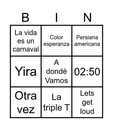 Bingo Musical Bingo Card