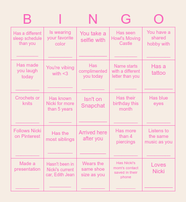 Find Someone That... Bingo Card