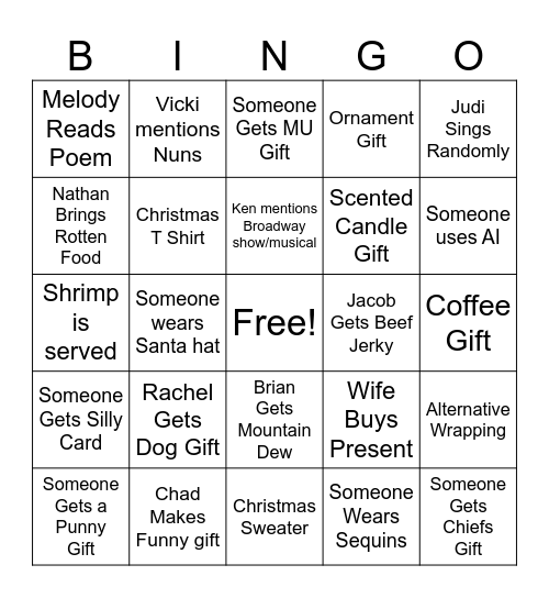 Staff Christmas Party Bingo Card
