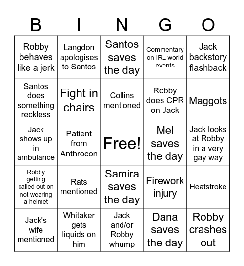 Pitt s2 Bingo Card