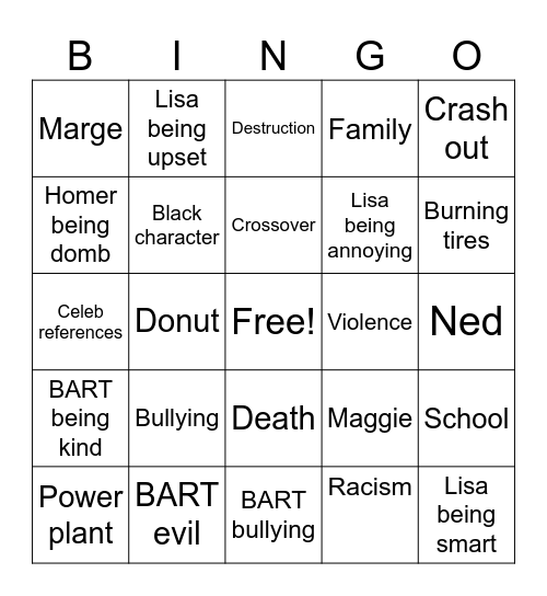 Simpsons Bingo Card