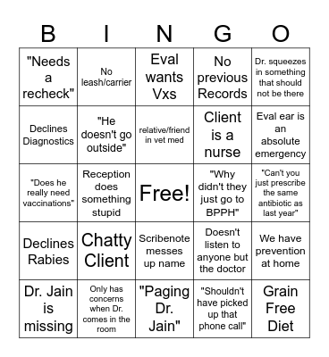 Veterinary Assistant Bingo Card