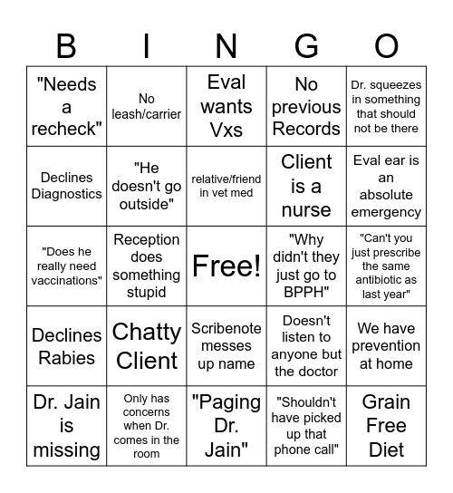 Veterinary Assistant Bingo Card