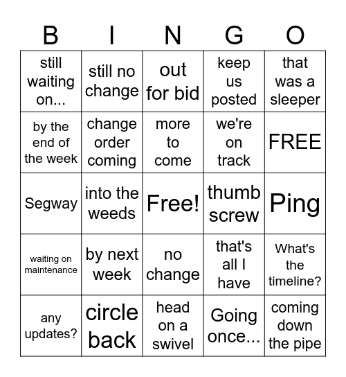 Facility Meeting Bingo Card
