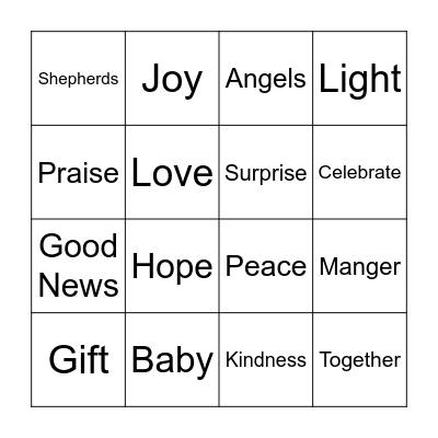 Christmas Day Service Bingo Card