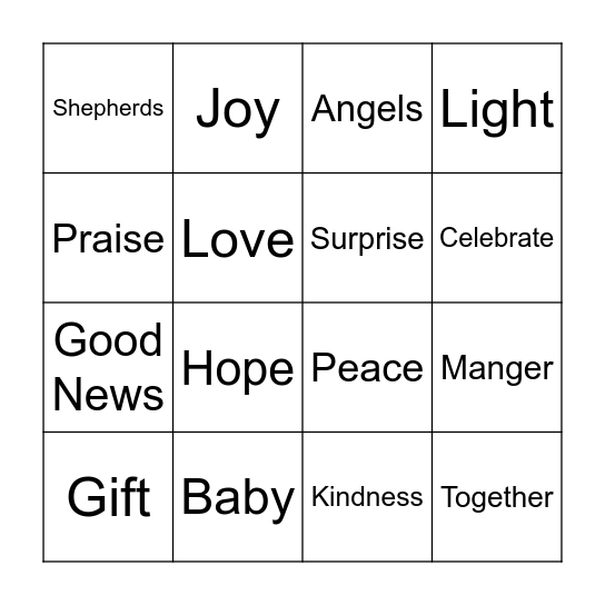 Christmas Day Service Bingo Card