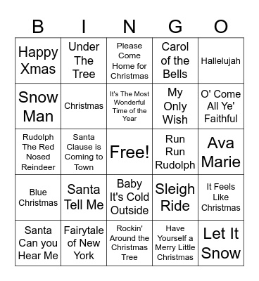 CHRISTMAS SONGS BINGO Card