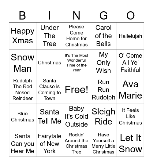 CHRISTMAS SONGS BINGO Card