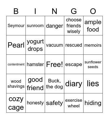 Memoirs of a Hamster Bingo Card
