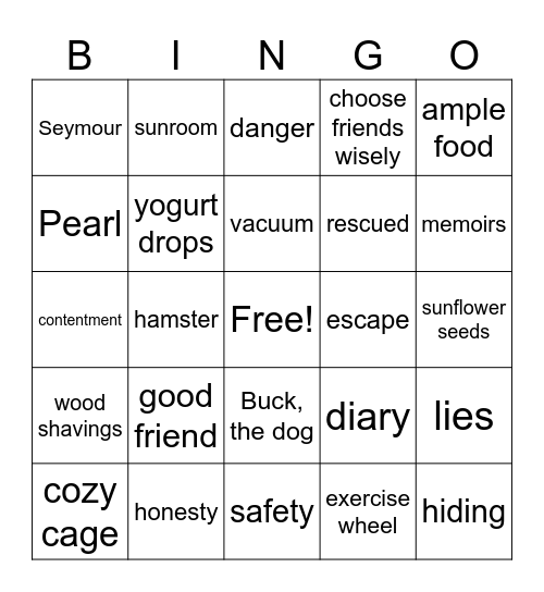 Memoirs of a Hamster Bingo Card
