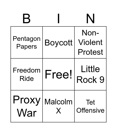 Unit 5 Extra Credit Bingo Card
