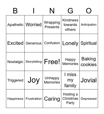 The Holidays Make Me Feel.... Bingo Card