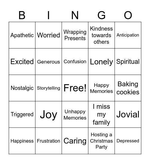 The Holidays Make Me Feel.... Bingo Card