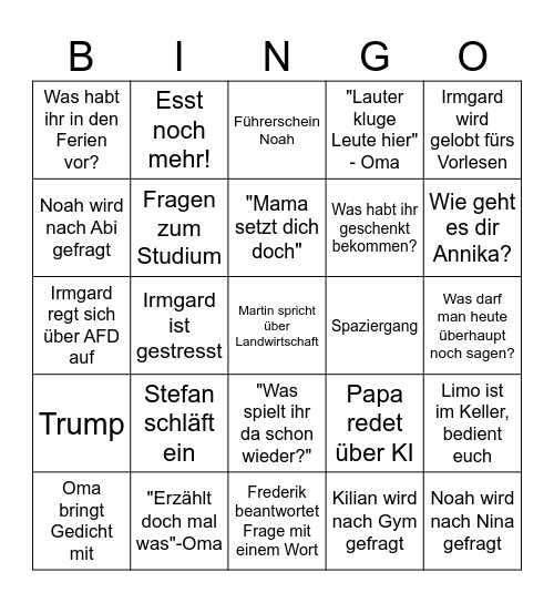2. Weihnachtsfeiertag Bingo Card