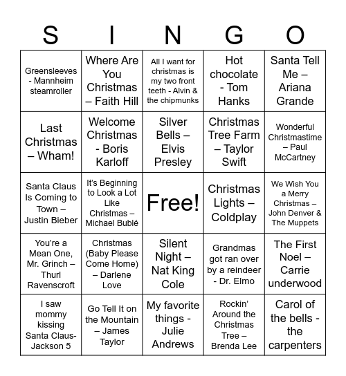 Singo Christmas Bingo Card