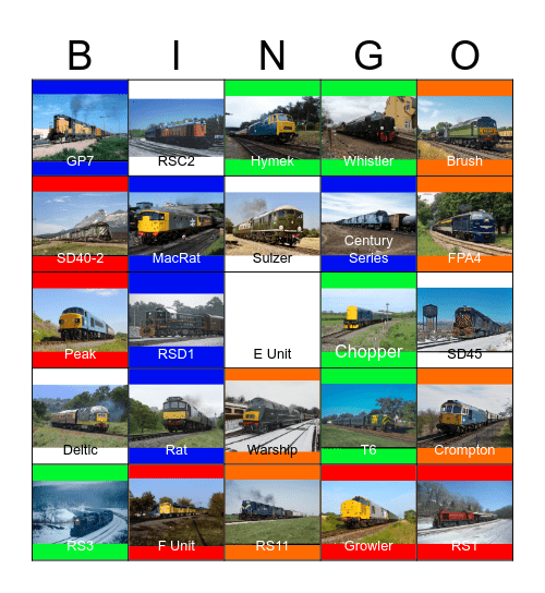 Amazing Diesel Trains Bingo Card