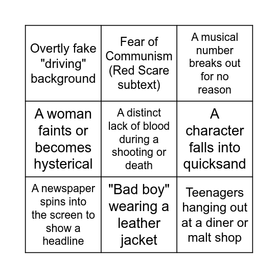 1950s American Films Bingo Card
