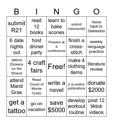 Gabi's 2026 Goals Bingo Card