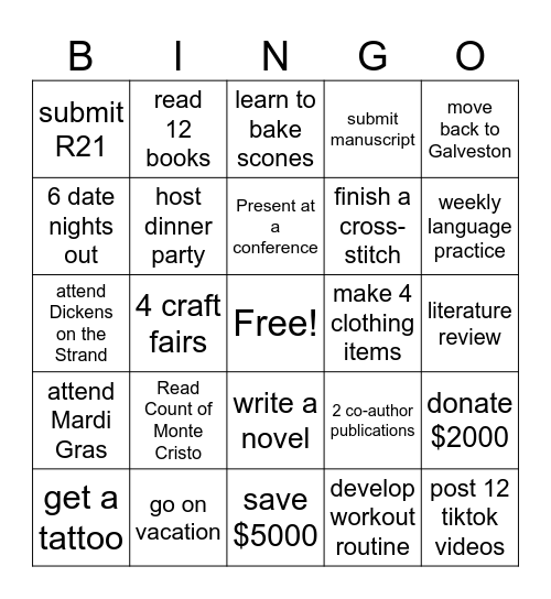 Gabi's 2026 Goals Bingo Card