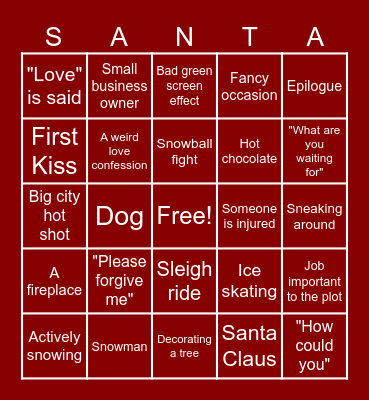 Bad Holiday Movie Bingo Card
