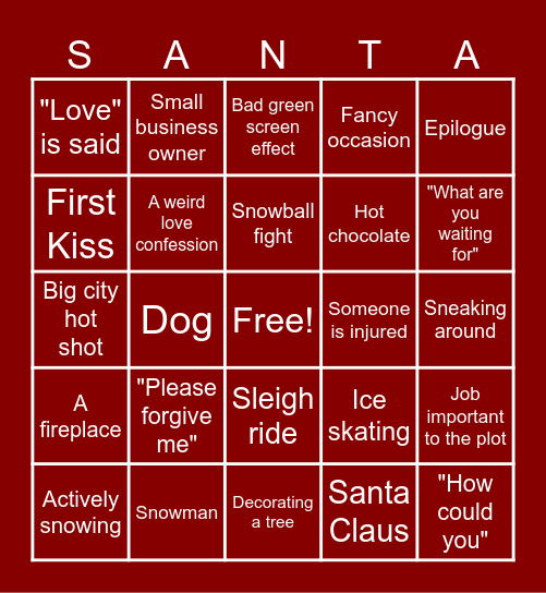 Bad Holiday Movie Bingo Card