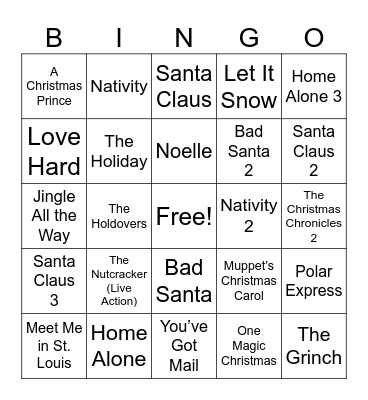 Christmas Movies Bingo Card