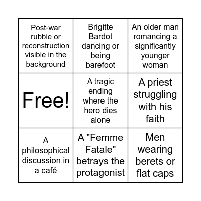 1950s French Films Bingo Card