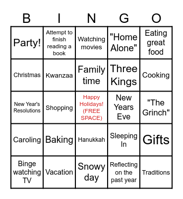 STC Holiday Bingo Card