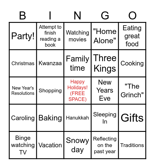 STC Holiday Bingo Card
