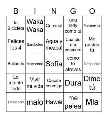 Bingo Musical Bingo Card
