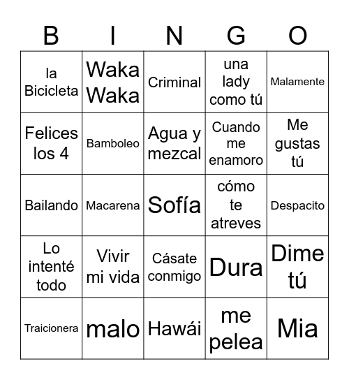 Bingo Musical Bingo Card